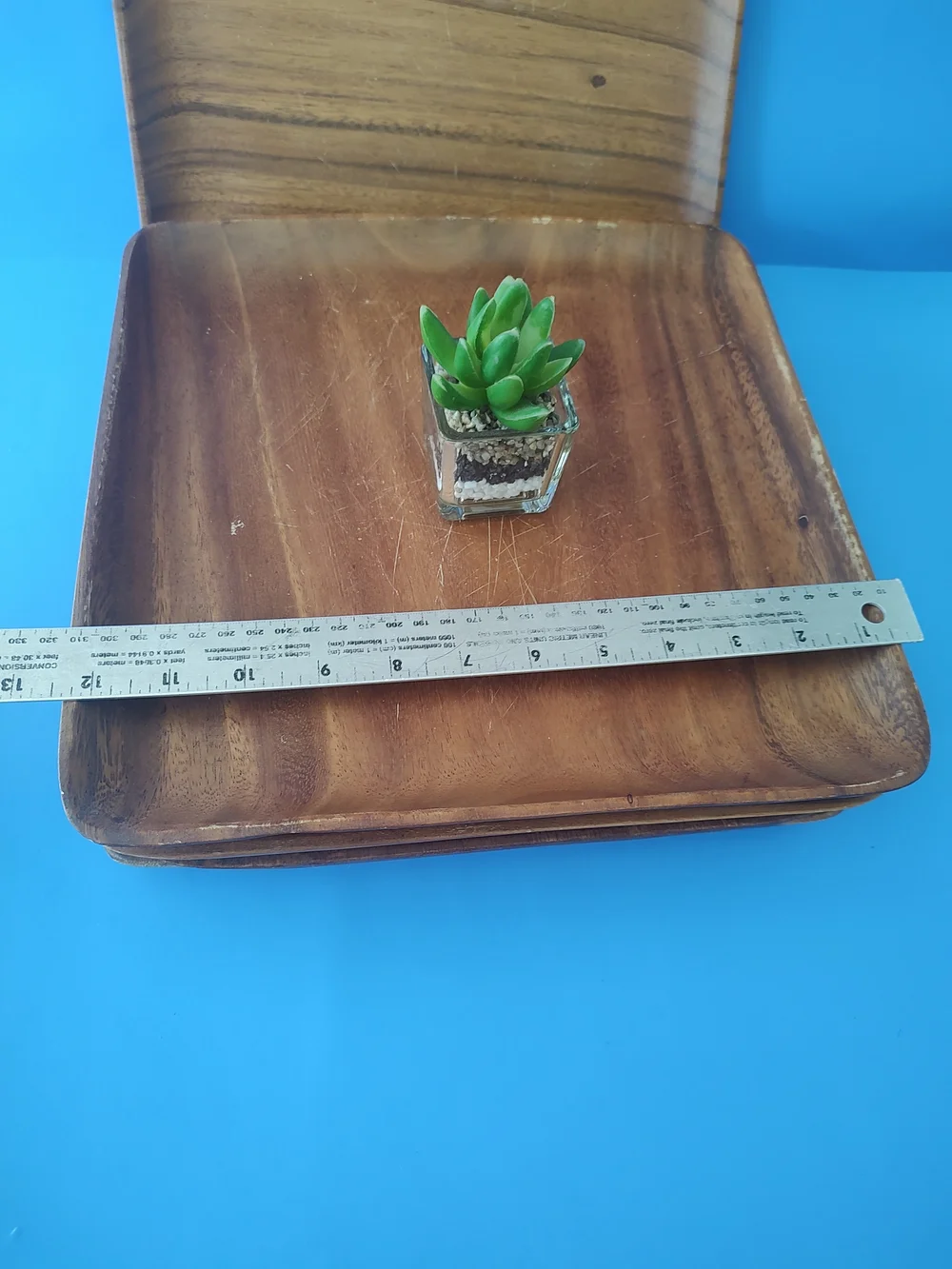 Stack of Wooden Square Serving Trays Vintage - Brown
